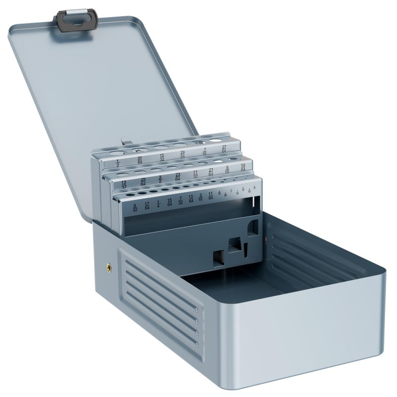 MACXCOIP 29PCS Drill Bit Index Box, Empty Metal Case (Excluding Drill Bits), 1/16""-1/2"" - Image 1